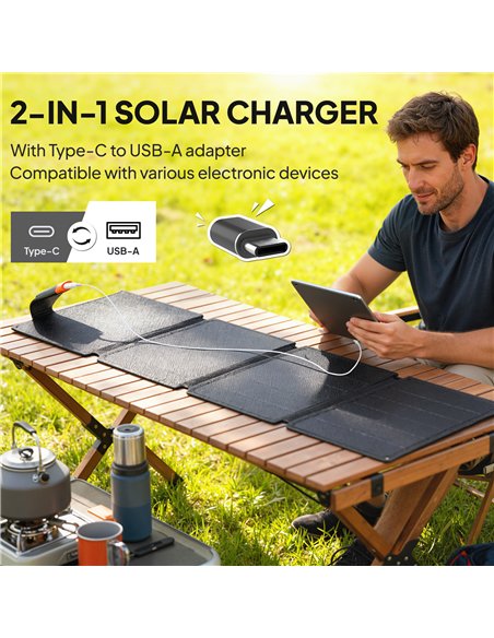 HOMCOM 36W Foldable Solar Panel, Portable Solar Charger Type-C to USB-A Charging Port, Power Supply for Outdoor