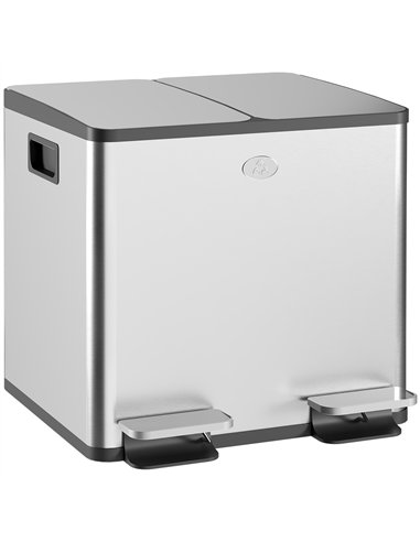 HOMCOM 30L Dual Compartment Stainless Steel Bin, with Deodoriser Holders - Silver Tone