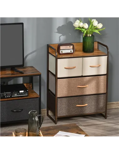 HOMCOM 4-Drawer Dresser, 3-Tier Storage Organizer, Tower Unit for Bedroom Hallway Closets with Steel Frame Wooden Top