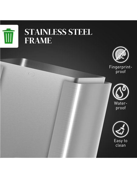 HOMCOM 30L Dual Compartment Stainless Steel Bin, with Deodoriser Holders - Silver Tone