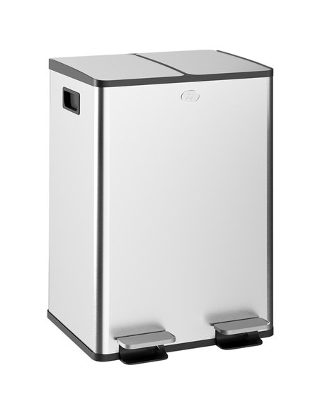 HOMCOM 56L Dual Compartment Stainless Steel Bin, with Deodoriser Holders - Silver Tone