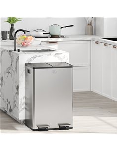 HOMCOM 56L Dual Compartment Stainless Steel Bin, with Deodoriser Holders - Silver Tone 2
