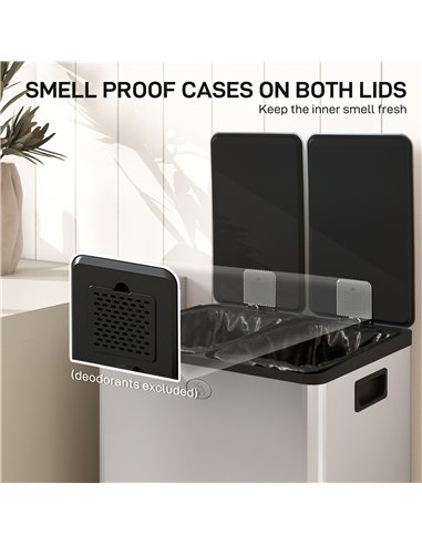 HOMCOM 56L Dual Compartment Stainless Steel Bin, with Deodoriser Holders - Silver Tone