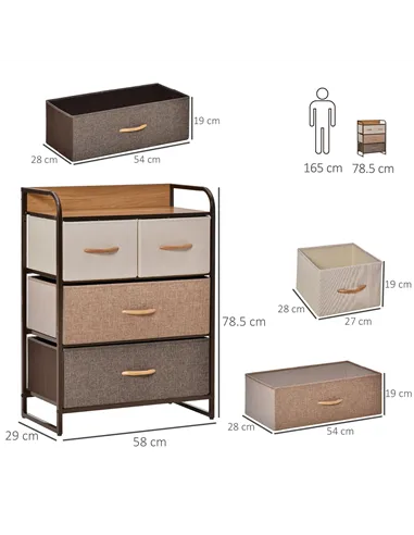 HOMCOM 4-Drawer Dresser, 3-Tier Storage Organizer, Tower Unit for Bedroom Hallway Closets with Steel Frame Wooden Top