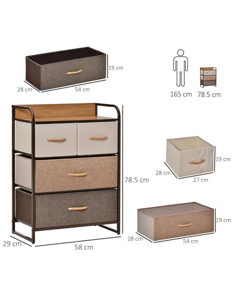 HOMCOM 4-Drawer Dresser, 3-Tier Storage Organizer, Tower Unit for Bedroom Hallway Closets with Steel Frame Wooden Top