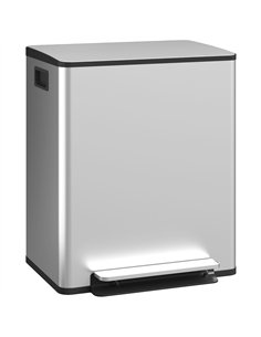 HOMCOM 50L Dual Compartment Stainless Steel Bin, with Deodoriser Holders - Silver