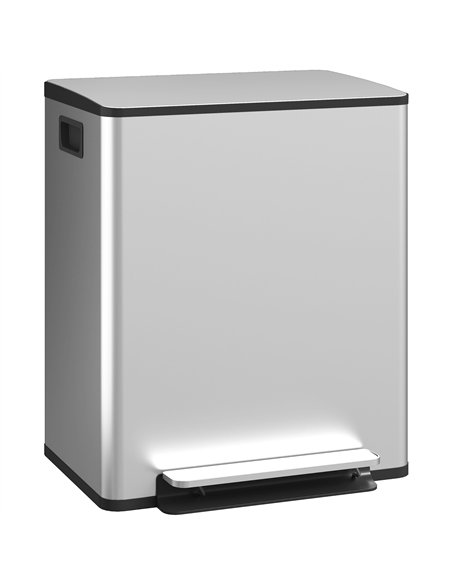 HOMCOM 50L Dual Compartment Stainless Steel Bin, with Deodoriser Holders - Silver