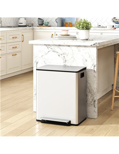 HOMCOM 50L Dual Compartment Stainless Steel Bin, with Deodoriser Holders - Silver