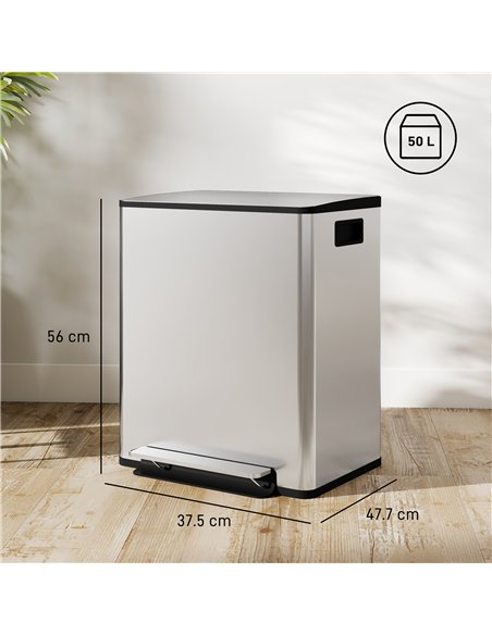 HOMCOM 50L Dual Compartment Stainless Steel Bin, with Deodoriser Holders - Silver