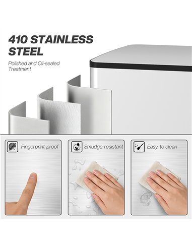 HOMCOM 50L Dual Compartment Stainless Steel Bin, with Deodoriser Holders - Silver