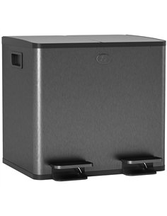 HOMCOM 30L Dual Compartment Stainless Steel Bin, with Deodoriser Holders - Black