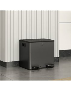 HOMCOM 30L Dual Compartment Stainless Steel Bin, with Deodoriser Holders - Black 2