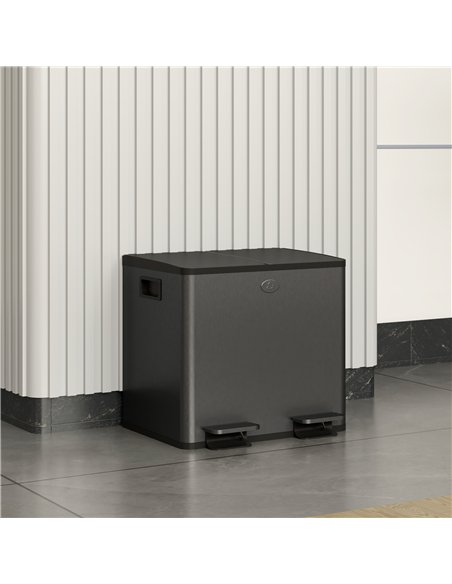 HOMCOM 30L Dual Compartment Stainless Steel Bin, with Deodoriser Holders - Black