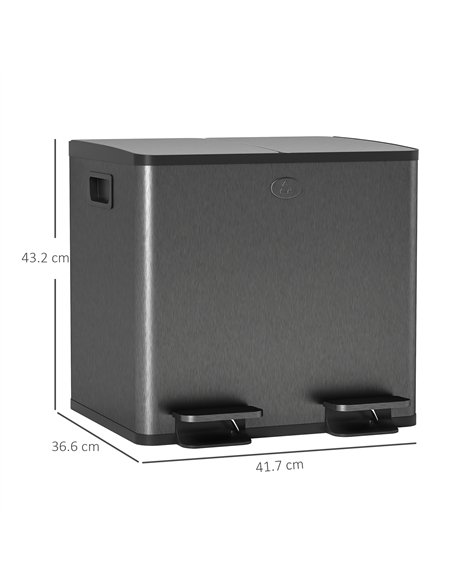 HOMCOM 30L Dual Compartment Stainless Steel Bin, with Deodoriser Holders - Black