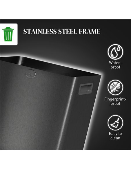 HOMCOM 30L Dual Compartment Stainless Steel Bin, with Deodoriser Holders - Black