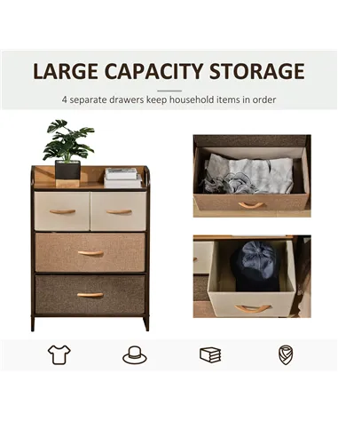 HOMCOM 4-Drawer Dresser, 3-Tier Storage Organizer, Tower Unit for Bedroom Hallway Closets with Steel Frame Wooden Top