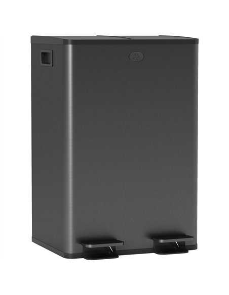 HOMCOM 56L Dual Compartment Stainless Steel Bin, with Deodoriser Holders - Black
