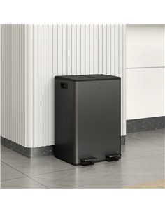 HOMCOM 56L Dual Compartment Stainless Steel Bin, with Deodoriser Holders - Black 2