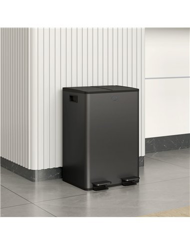 HOMCOM 56L Dual Compartment Stainless Steel Bin, with Deodoriser Holders - Black