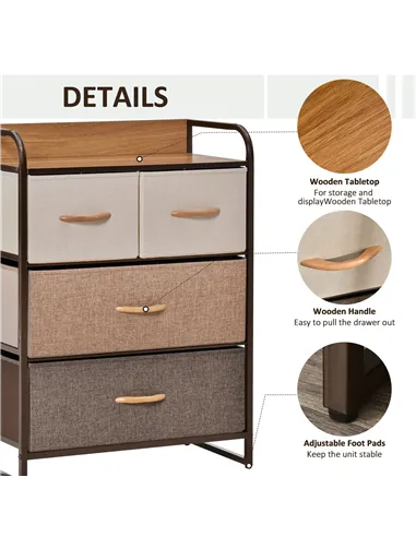 HOMCOM 4-Drawer Dresser, 3-Tier Storage Organizer, Tower Unit for Bedroom Hallway Closets with Steel Frame Wooden Top