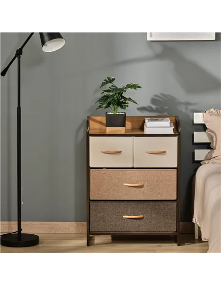 HOMCOM 4-Drawer Dresser, 3-Tier Storage Organizer, Tower Unit for Bedroom Hallway Closets with Steel Frame Wooden Top
