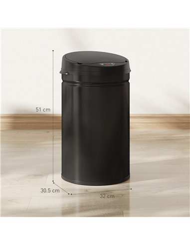 HOMCOM 30L Stainless Steel Sensor Bin - Black