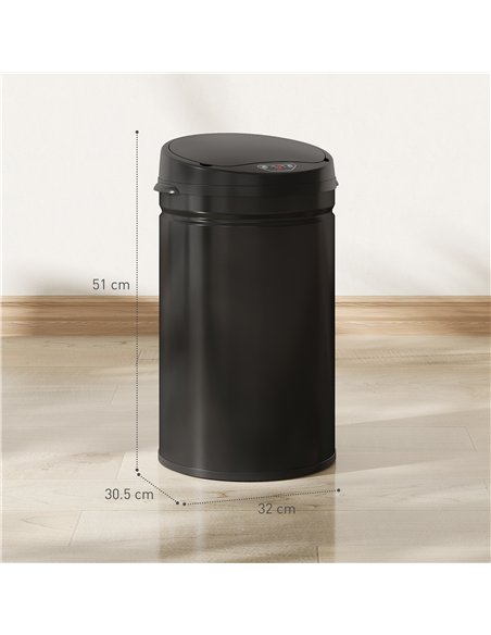 HOMCOM 30L Stainless Steel Sensor Bin - Black
