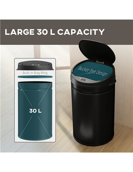 HOMCOM 30L Stainless Steel Sensor Bin - Black