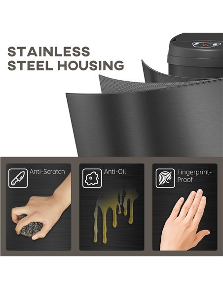 HOMCOM 30L Stainless Steel Sensor Bin - Black