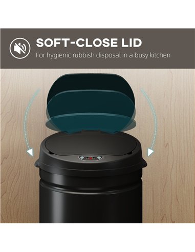 HOMCOM 30L Stainless Steel Sensor Bin - Black