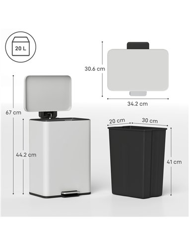 HOMCOM 20L Kitchen Bin with Soft-Close Lid and Stay-Open Function, Pedal Bin with Removable Inner Bucket for Kitchen, Office, Ho