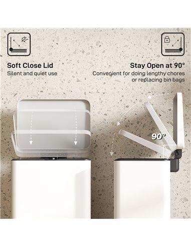 HOMCOM 20L Kitchen Bin with Soft-Close Lid and Stay-Open Function, Pedal Bin with Removable Inner Bucket for Kitchen, Office, Ho