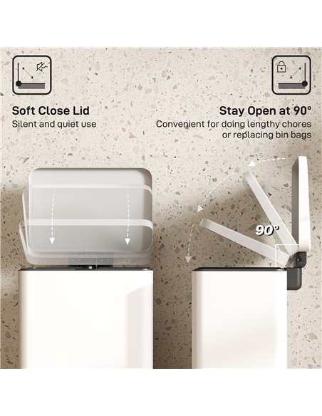 HOMCOM 20L Kitchen Bin with Soft-Close Lid and Stay-Open Function, Pedal Bin with Removable Inner Bucket for Kitchen, Office, Ho