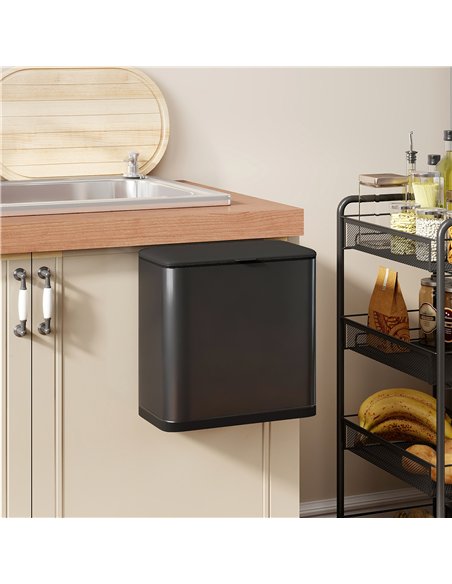 HOMCOM 8L Hanging Kitchen Bin, Rubbish bin with Lid and Removable Inner Bucket for Kitchen Cabinet Door, Under Sink, Office