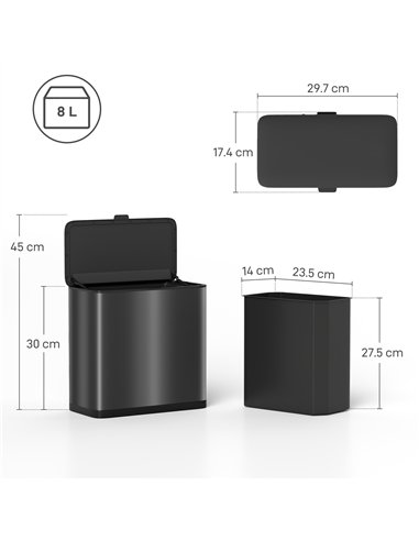 HOMCOM 8L Hanging Kitchen Bin, Rubbish bin with Lid and Removable Inner Bucket for Kitchen Cabinet Door, Under Sink, Office