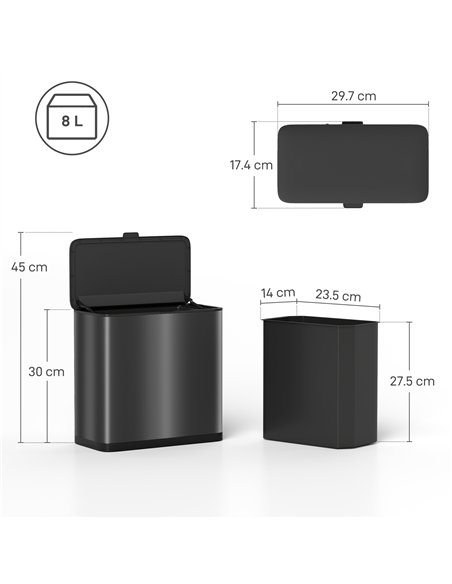 HOMCOM 8L Hanging Kitchen Bin, Rubbish bin with Lid and Removable Inner Bucket for Kitchen Cabinet Door, Under Sink, Office