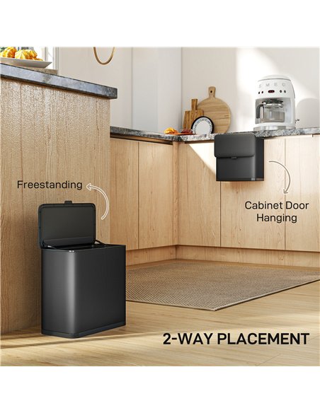HOMCOM 8L Hanging Kitchen Bin, Rubbish bin with Lid and Removable Inner Bucket for Kitchen Cabinet Door, Under Sink, Office
