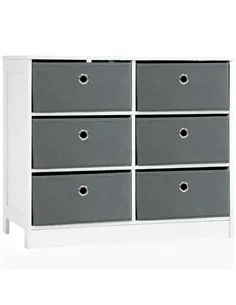 HOMCOM Chests of Drawer, Fabric Dresser Storage Cabinet with 6 Drawers for Bedroom, Living Room and Hallway, White and Grey