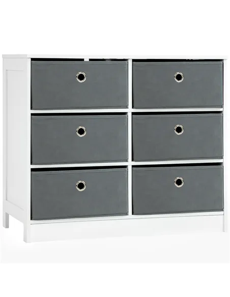 HOMCOM Chests of Drawer, Fabric Dresser Storage Cabinet with 6 Drawers for Bedroom, Living Room and Hallway, White and Grey