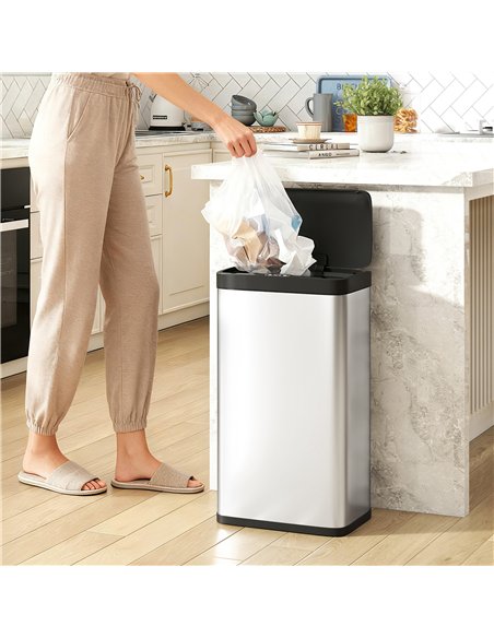 HOMCOM 45L Stainless Steel Sensor Bin - Silver Tone
