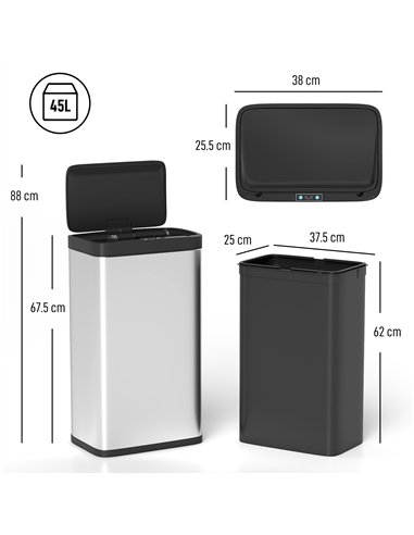 HOMCOM 45L Stainless Steel Sensor Bin - Silver Tone
