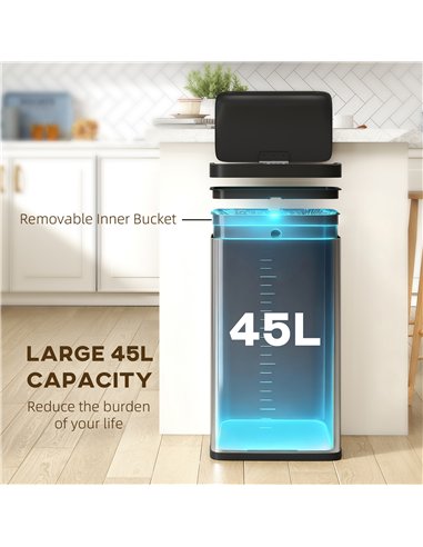 HOMCOM 45L Stainless Steel Sensor Bin - Silver Tone