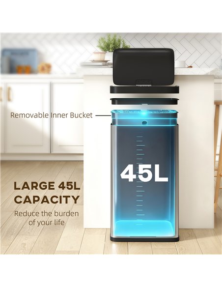 HOMCOM 45L Stainless Steel Sensor Bin - Silver Tone