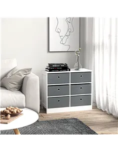 HOMCOM Chests of Drawer, Fabric Dresser Storage Cabinet with 6 Drawers for Bedroom, Living Room and Hallway, White and Grey 2