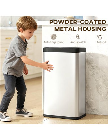 HOMCOM 45L Stainless Steel Sensor Bin - Silver Tone