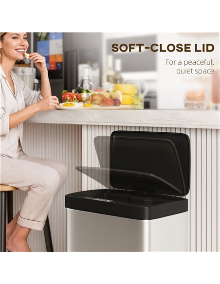 HOMCOM 45L Stainless Steel Sensor Bin - Silver Tone