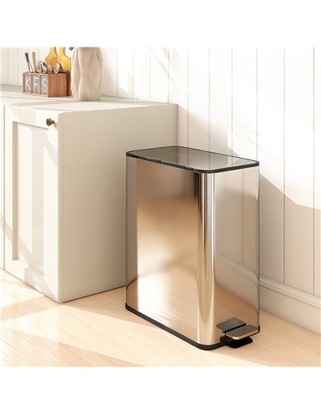 HOMCOM Dual Kitchen Bin with Soft-Close Butterfly Lid, 2 x 28L Stainless Steel Pedal Bin with Removable Inner Buckets, Fingerpri