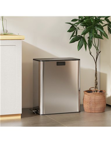 HOMCOM Dual Kitchen Bin with Soft-Close Butterfly Lid, 2 x 28L Stainless Steel Pedal Bin with Removable Inner Buckets, Fingerpri