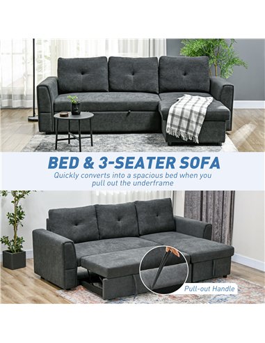 HOMCOM 3 Seater Sofa Bed, L Shaped Pull Out Sofa Bed with Storage, Convertible Click Clack Settee Sectional Sleeper Futon for Li