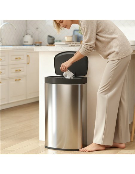 HOMCOM 55L Sensor Bin with Soft-Close Lid, Automatic Touchless Motion Sensor Kitchen Bin with Fingerprint Resistant Stainless St